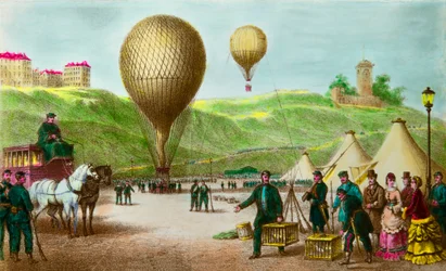Vertrek van een ballonpost en postduiven bij het beleg van Parijs in 1870 - privécollectie