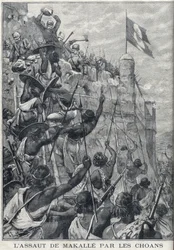 Ethiopië: De aanval op Makalle door de Choans van Menelik II tegen het Italiaanse leger. Ethiopië. Gravure in Le Petite Parisien