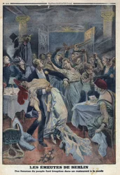 Eerste Wereldoorlog 1914-1918. De vrouwen van het volk dringen een chique restaurant binnen en eisen de terugkeer van hun echtgenoten. In 