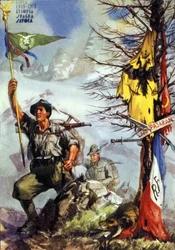 Eerste Wereldoorlog: Poster ter ere van het Vestone Bataljon van Italiaanse Alpenjagers (Alpino of Alpini), 6e Regiment