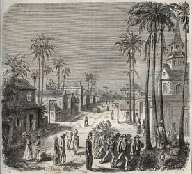 Forcats op weg naar werk in de Saint-Laurent penitentiaire (Saint-Laurent) in Cayenne (Frans-Guyana) in de 19e eeuw. Gravure in 