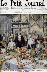Franse president Armand Fallières (1841-1931), ontvangen in Londen door de Lord Mayor, op een banket in de Guildhall. Le petit Journal, juni 1908