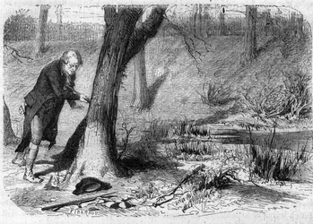 JEAN-MARIE ROLAND DE LA PLATIÈRE, Engels staatsman, afgebeeld op het moment van zijn zelf toegebrachte dood door op zijn eigen zwaard te vallen - Zelfmoord van Jean Marie Roland, burggraaf de la Platière (1734-1793) - Gravure in „Histoire des Girondins“