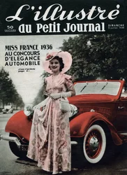 Lynne Lassal Miss Frankrijk 1936 op het automobielelegantieconcours. Een van de journalen 