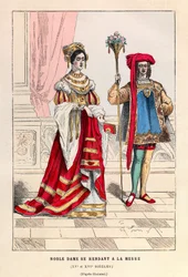 Adellijke vrouw op weg naar de kerk 15e eeuw - privécollectie