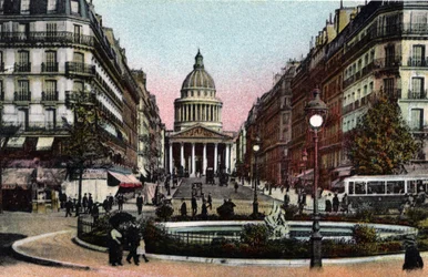 Parijs: uitzicht op rue Soufflot en Pantheon. Foto van 1920 in 