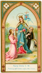 Vrome afbeelding: Sint Odile van de Elzas beschermheilige van de Reguliere Kanunniken van de Orde van het Heilig Kruis (chromolithografie)