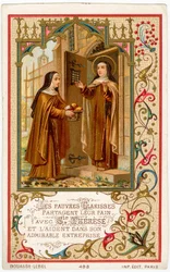 Vrome afbeelding: Sint Teresa van Jezus ontvangt hulp en brood van de Arme Klaren