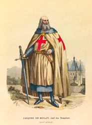 Portret van Jacques de Molay (1244 - 1314), Grootmeester van de Tempeliers in de 13e eeuw (gravure) - privécollectie