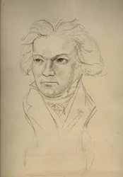 Portret van Ludwig van Beethoven (1770-1827) Duitse componist - anonieme tekening uit het begin van de 20e eeuw - Privécollectie