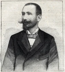 Portret van Pierre Sales (1854? -1921?), een Franse schrijver. Gravure in "Le Petit Parisien"