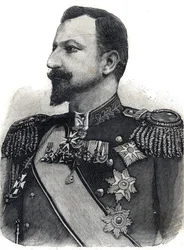 Portret van Prins Ferdinand I van Bulgarije. Gravure in 