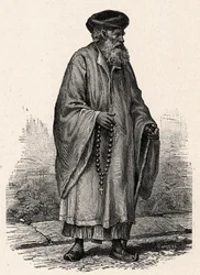 Portret van een katholieke Kopt uit Zifte in Egypte. Gravure in Les Missions Catholiques au XIXe Siècle door Louis-Eugene Louvet. Privécollectie.