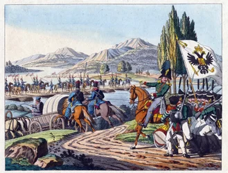 Russisch leger steekt de Pruth-rivier over naar Moldavië in mei 1828
