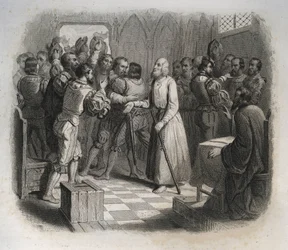 Sint Nicolaas van Flue of Broeder Klaus (1417-1487), een Zwitserse kluizenaar die de Zwitserse confederaties verzoende die op het punt stonden een burgeroorlog te beginnen. Gravure uit 1846 in Lives of the Saints. Privécollectie