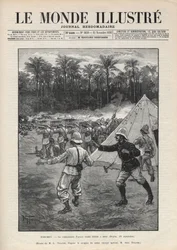 Tweede Dahomey-oorlog (1892-1894): dood van de Franse commandant Faurax tijdens de Slag bij Dogba op 19 september 1892 in Dahomey (nu Benin). Een krant. Gravure in “Le monde illustrée” van 1892. Privécollectie.