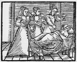 Somnic malefice - "Compendium Maleficarum", behandelt heksen, hun kwaad en hun toverkunsten door Francesco Maria Guazzo of Guaccio of Guaccius (15?? -16??) 1608 Privécollectie.