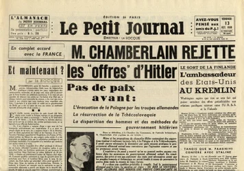 Le Petit Journal, vrijdag 13 oktober 1939: Neville Chamberlain (1869-1940) wijst de voorstellen van Adolf Hitler af