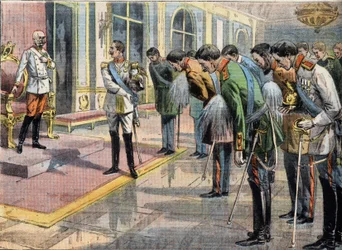 Het Jubileum door Francois Joseph I (1830-1916) Keizer van Oostenrijk. Gravure uit de krant 