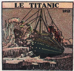 De T.S.F.: het zinken van de Titanic in 1912. Noodberichten werden verzonden vanaf het T.S.F.-station van het schip na aanvaring met een ijsberg. Anonieme illustratie uit 1925. Privécollectie.