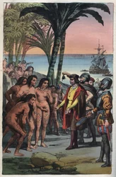 De aankomst van de ontdekkingsreiziger Christoffel Columbus (1451-1506) in Amerika