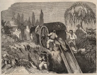 De begraafplaats van de Brest Bagne in de 19e eeuw. Gravure in 