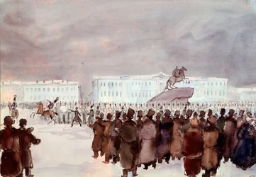 De menigte op het Senaatsplein tijdens de Decembristenopstand in 1825