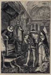 Het huwelijk van Giulia Farnese met Orsino Orsini in het huis van Rodrigo Borgia, 1489 - gravure uit "Lucrezia Borgia" van Oscar Pio - 1883