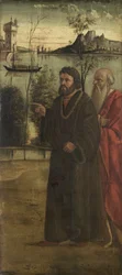 Twee mannen in een landschap, ca.1500 (olieverf op paneel)