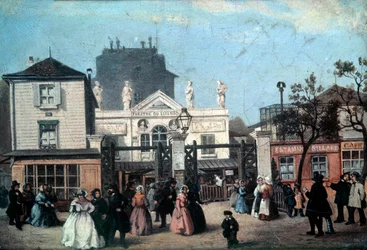 Uitzicht op het Luxemburgse theater genaamd Bobino, rue de Fleurus in Parijs