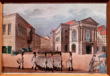 Gezicht op het Nationale Theater van Praag ten tijde van de Oostenrijkse bezetting. 18e eeuw, privécollectie