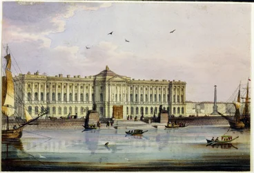 Buitenaanzicht van de Keizerlijke Academie voor Beeldende Kunsten in Sint-Petersburg