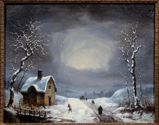 Winterlandschap Anoniem schilderij. 19e eeuw Privécollectie