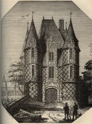Kasteel van Carrouges - De donjon - Orne Normandië - gravure in 