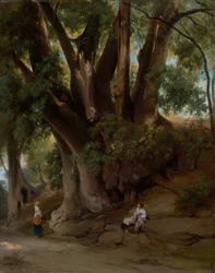 Italiaans landschap met bomen (weg bij Albano)