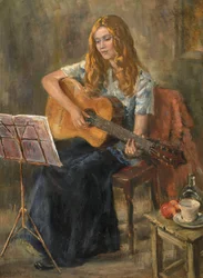 Nichola speelt gitaar