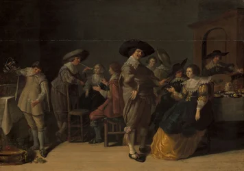 Uitmuntend gezelschap in een kamer, ca. 1630 (olieverf op paneel)