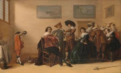 Vrolijk gezelschap in een kamer