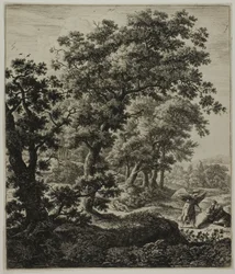 Hagar getroost door de engel, uit Zes grote staande landschappen met scènes uit het Oude Testament