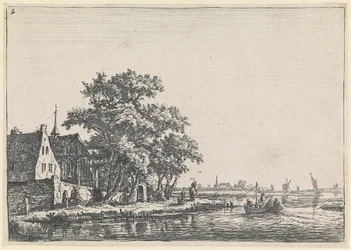 Kerkhof aan de oever van het water (nr. 2 uit een serie van 12 prenten)