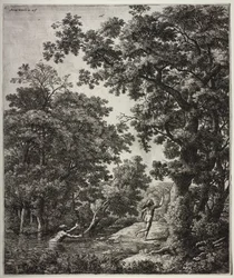 Zes grote staande landschappen met scènes uit Ovidius