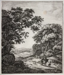 Zes grote staande landschappen met scènes uit het Oude Testament: Abraham stuurt Hagar en Ismaël weg