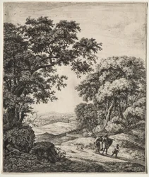 Zes grote staande landschappen met scènes uit het Oude Testament: Abraham stuurt Hagar en Ismaël weg