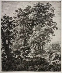 Zes grote staande landschappen met scènes uit het Oude Testament: Hagar Getroost door de Engel