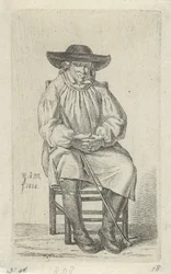 Zittende man met stok