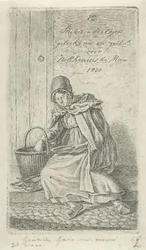 Zittende vrouw met mand en bord