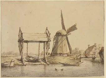Landschap met scheepslift en molen