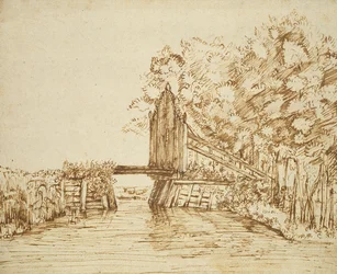 Klein bruggetje over water en de poort naar het landgoed