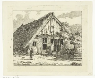 Vrouw staande voor een huis te Staphorst