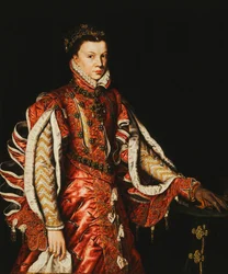Portret van Elizabeth van Valois, Koningin van Spanje, driekwart lengte